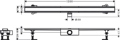 RainDrain Compact Komplettset Duschrinne 1200 für Standardinstallation Edelstahl gebürstet