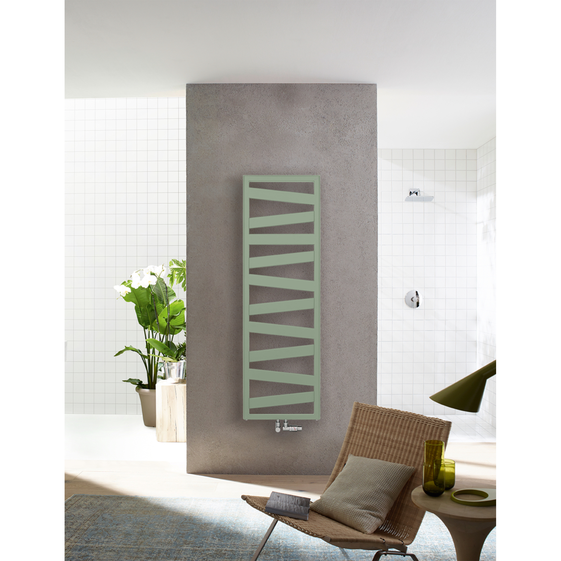 Zehnder Design-Heizkörper Ribbon RB-100-050, 965x30x500 mm, RAL 9010, montagefertig mit Wandkonsolen