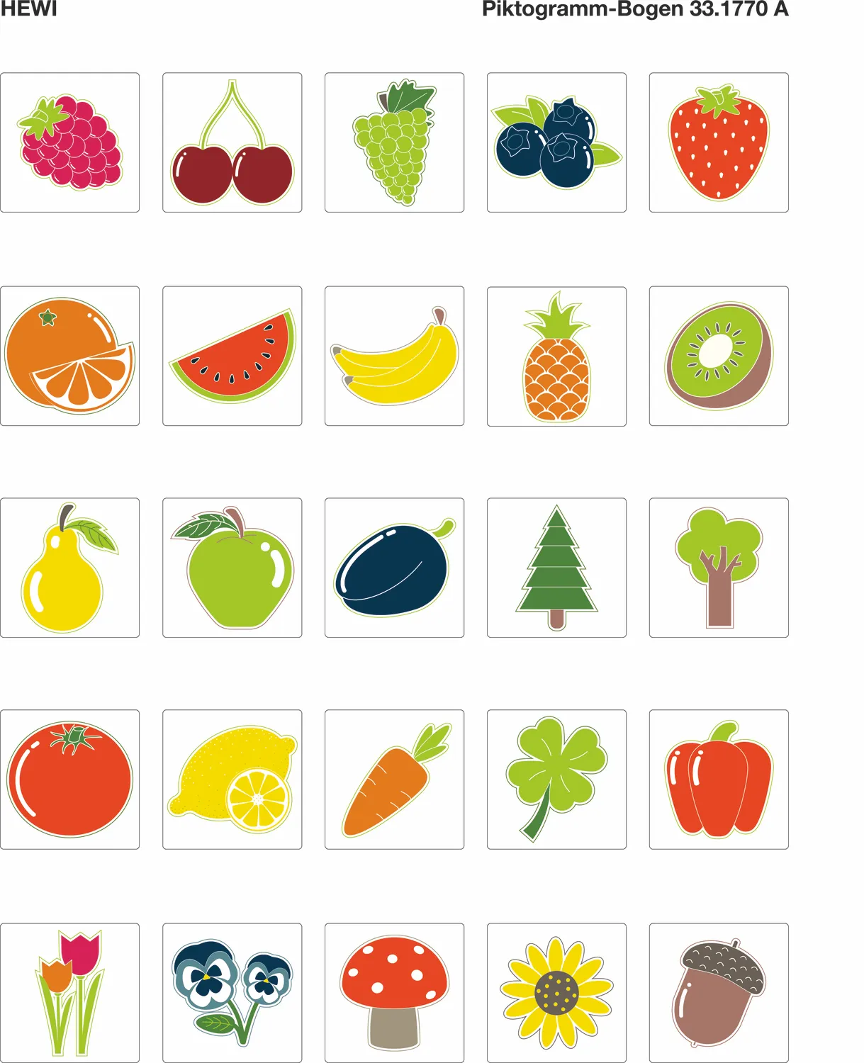 Piktogrammbogen 25 Motive, Serie Natur, 36x36mm Piktogrammbogen 25 Motive, Serie Natur, 36x36mm