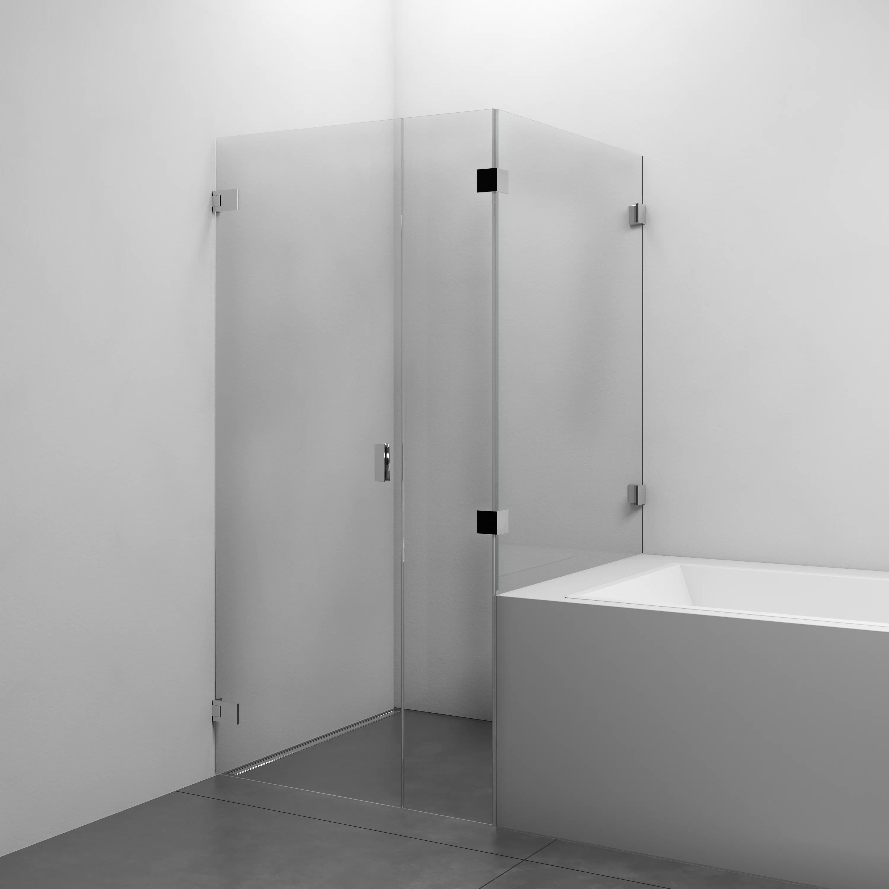 Sprinz Eckeinstieg Duschtür Pendeltür mit Festelement Seitenwand an Badewanne „Amara“ in Schwarz (matt), L: 1000 mm B: 1000 mm H: 2000 mm T: 8 mm