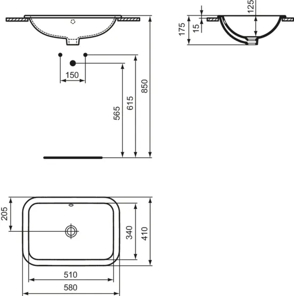 Ideal Standard Einbauwaschtisch Connect, rechteckig, ohne Hahnloch, mit Überlauf, Weiß Ideal Standard Einbauwaschtisch Connect, rechteckig, ohne Hahnloch, mit Überlauf, Weiß