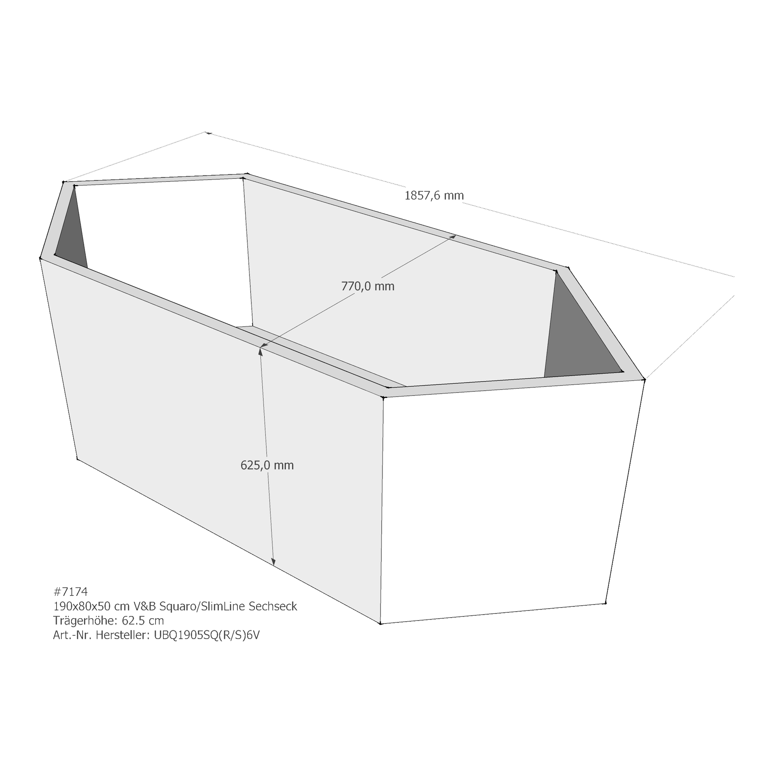 Badewannenträger für Villeroy & Boch Squaro (/SlimLine) 190 × 80 × 50 cm