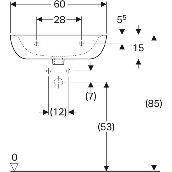 Wandwaschtisch „Renova“, mit Überlauf, Hahnlochposition mittig 60 × 49 cm Wandwaschtisch „Renova“, mit Überlauf, Hahnlochposition mittig 60 × 49 cm