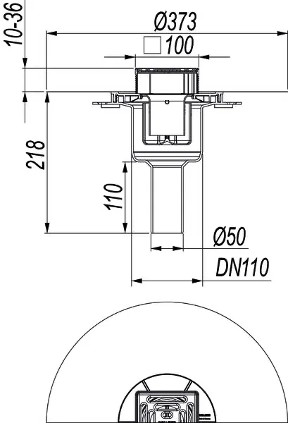 Bodenablauf DallDrain Select senkr. OM, DN 50/DN 100, 100 x 100 mm