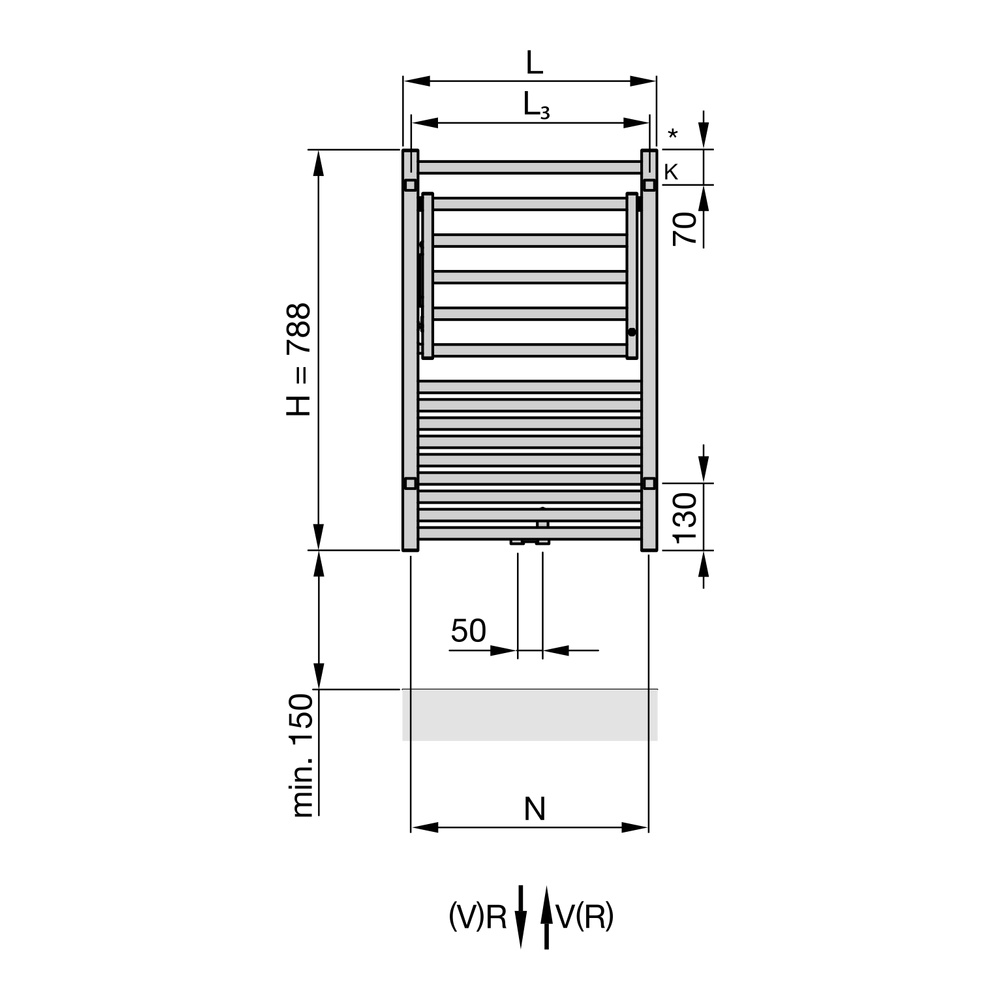 Zehnder Design-Heizkörper „Zeno Wing“ für Warmwasser-Zentralheizung oder gemischten Betrieb mit 50 mm-Mittelanschluss 50 × 78,8 cm