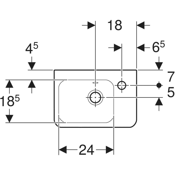 Wandwaschtisch „Renova Plan“, rechteckig, Hahnlochposition rechts 36 × 25 cm in weiß alpin