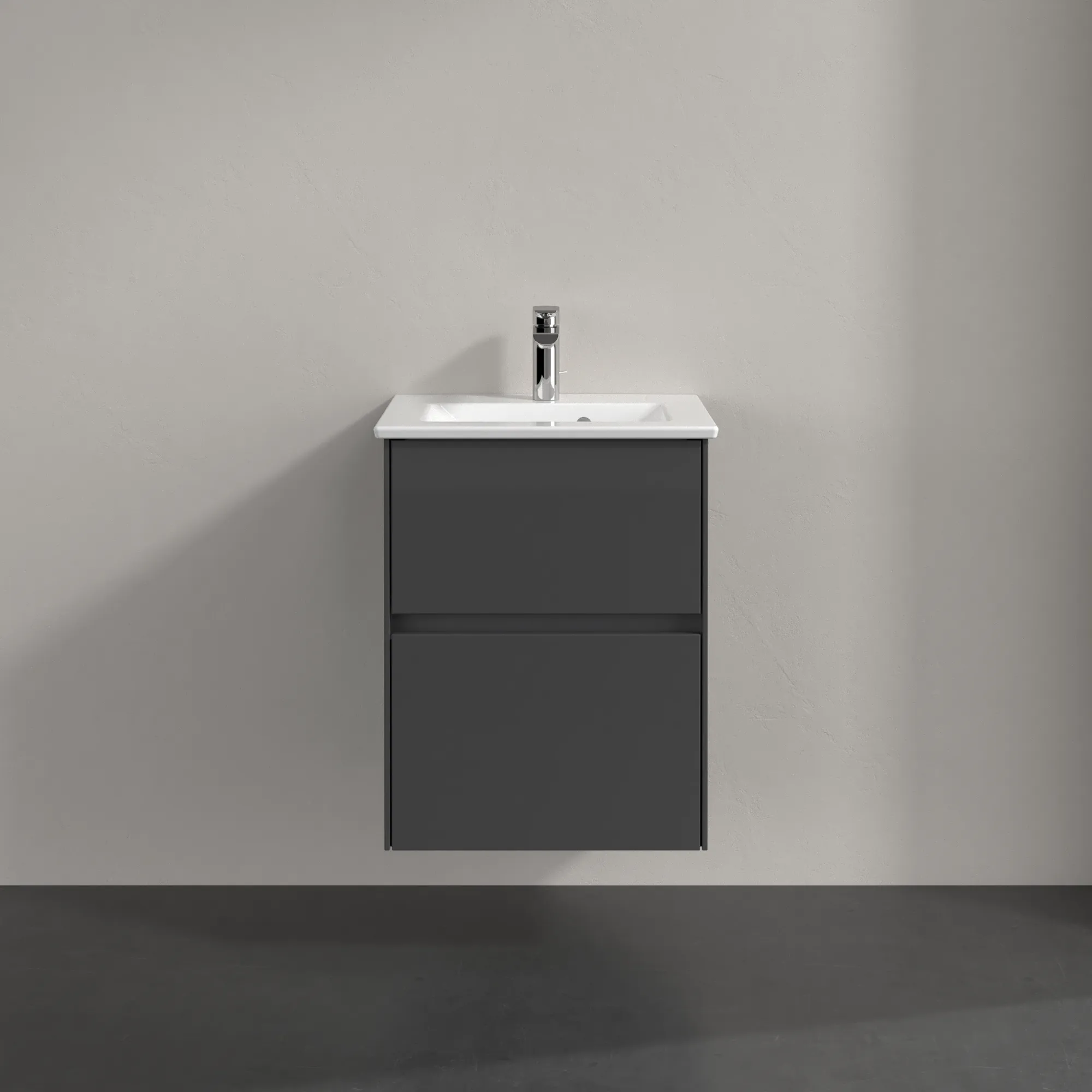 Villeroy & Boch Waschtischunterschrank „Collaro“ 472 × 610 × 404 mm Glossy Grey, mit Beleuchtung, für Becken mittig