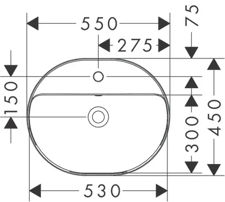Xuniva U Einbauwaschtisch 550/450 mit Hahnloch und Überlauf Weiß