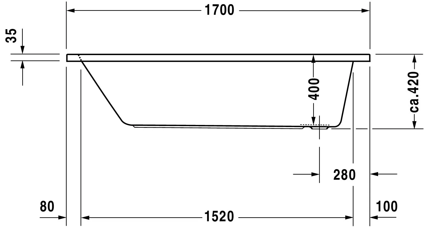 Duravit Whirlwanne „D-Code“ rechteck 170 × 75 cm, Fußablauf