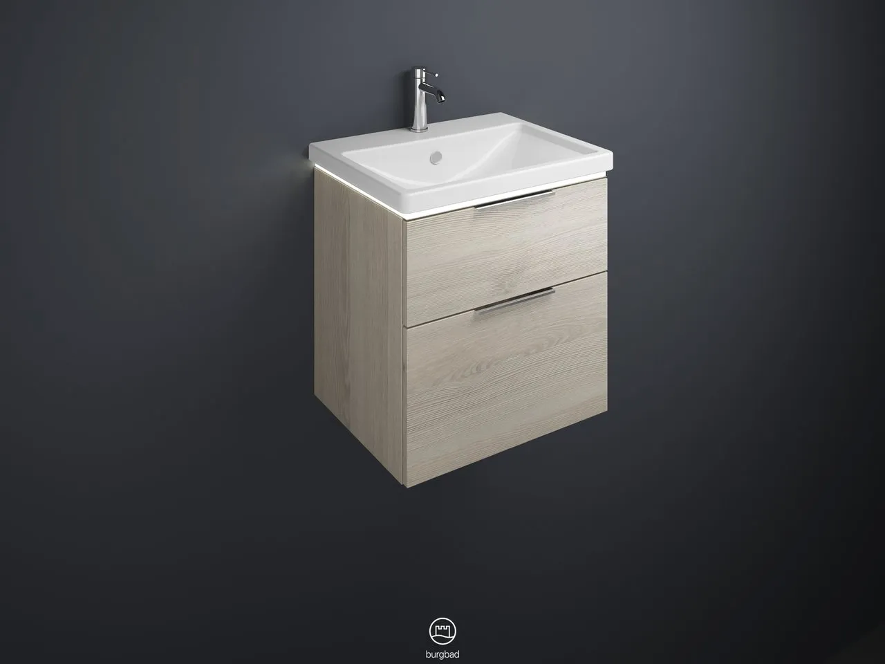 burgbad Badmöbelset Keramik-Waschtisch inkl. Waschtischunterschrank „Eqio“ 63 × 66,5 × 49 cm Griffleiste, Schwarz Matt, in Eiche Dekor Silber burgbad Badmöbelset Keramik-Waschtisch inkl. Waschtischunterschrank „Eqio“ 63 × 66,5 × 49 cm Griffleiste, Schwarz Matt, in Eiche Dekor Silber