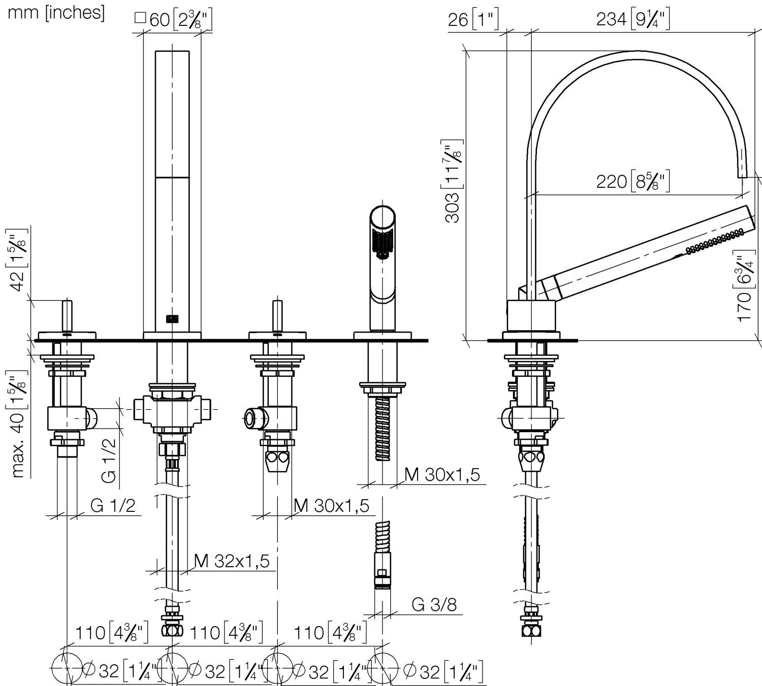 Wannen-Vierlochbatterie für Wannenrand- bzw. Fliesenrandmontage MEM Chrom 27532782 Wannen-Vierlochbatterie für Wannenrand- bzw. Fliesenrandmontage MEM Chrom 27532782