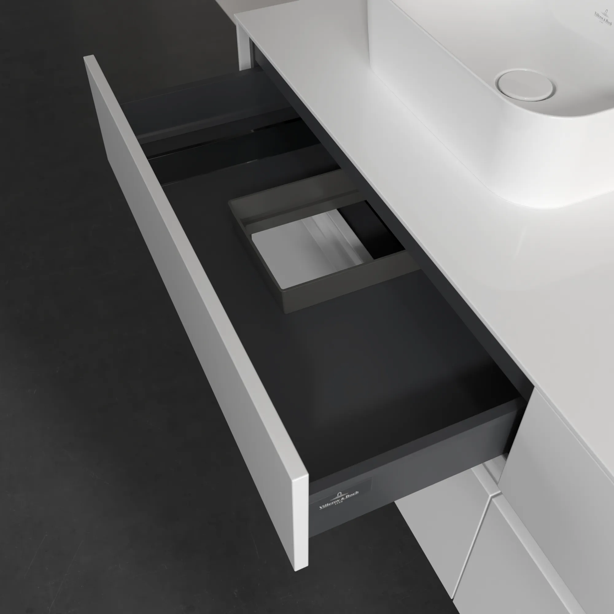 Villeroy & Boch Waschtischunterschrank „Collaro“ 1600 × 548 × 500 mm Glossy White, ohne Beleuchtung, für Becken links