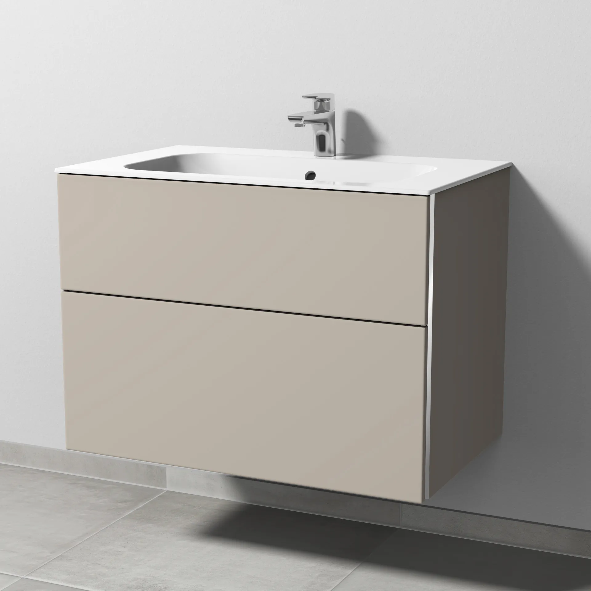 Sanipa Keramik-Waschtisch-Set mit Waschtischunterschrank „3way“ 79 × 49,7 × 58,2 cm in Kaschmir (matt), mittig