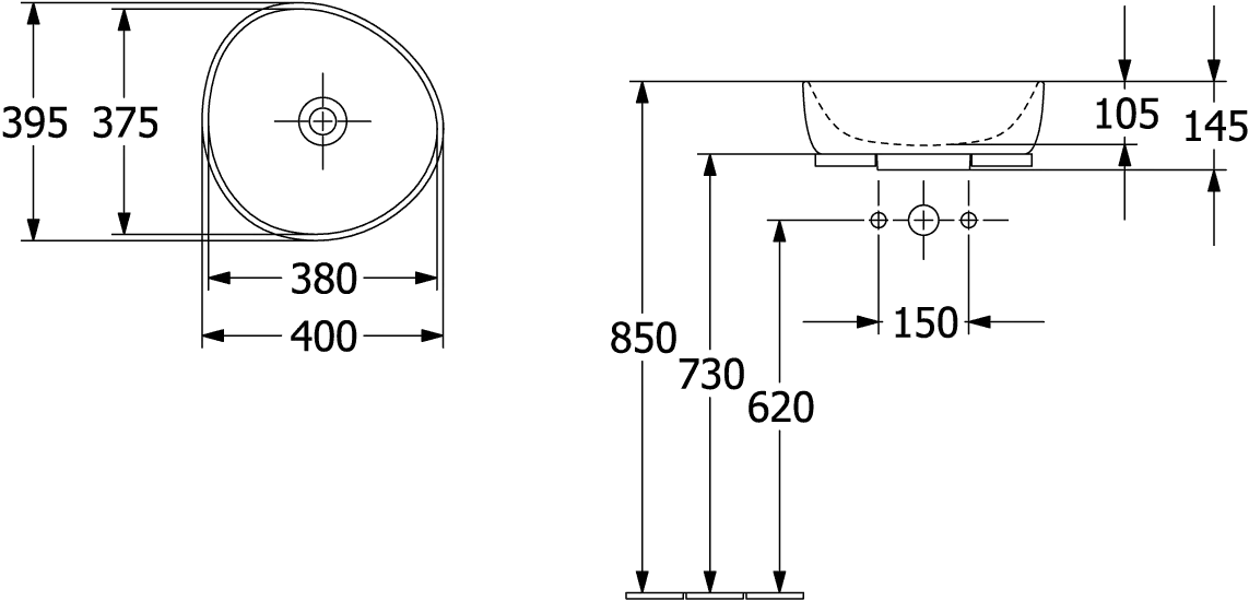 Villeroy & Boch Antao Aufsatzwaschbecken TitanCeram 400x395mm Asymmetrisch