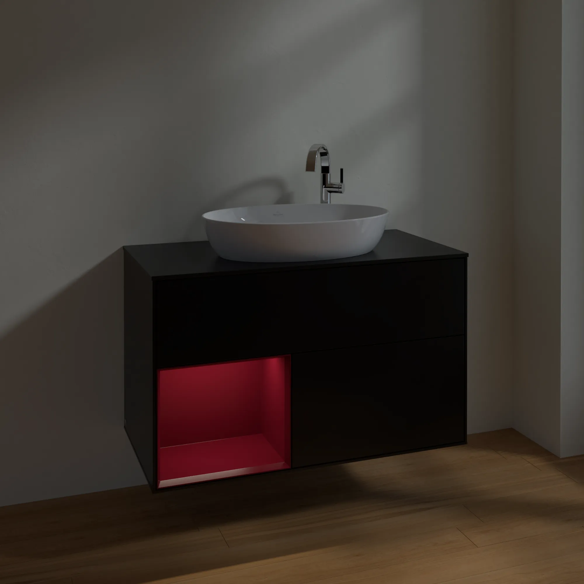 Villeroy & Boch Waschbeckenunterschrank Finion F89, 1000x603x501 mm, Black Matt Lacquer, mit Beleuchtung und Push-to-open Funktion