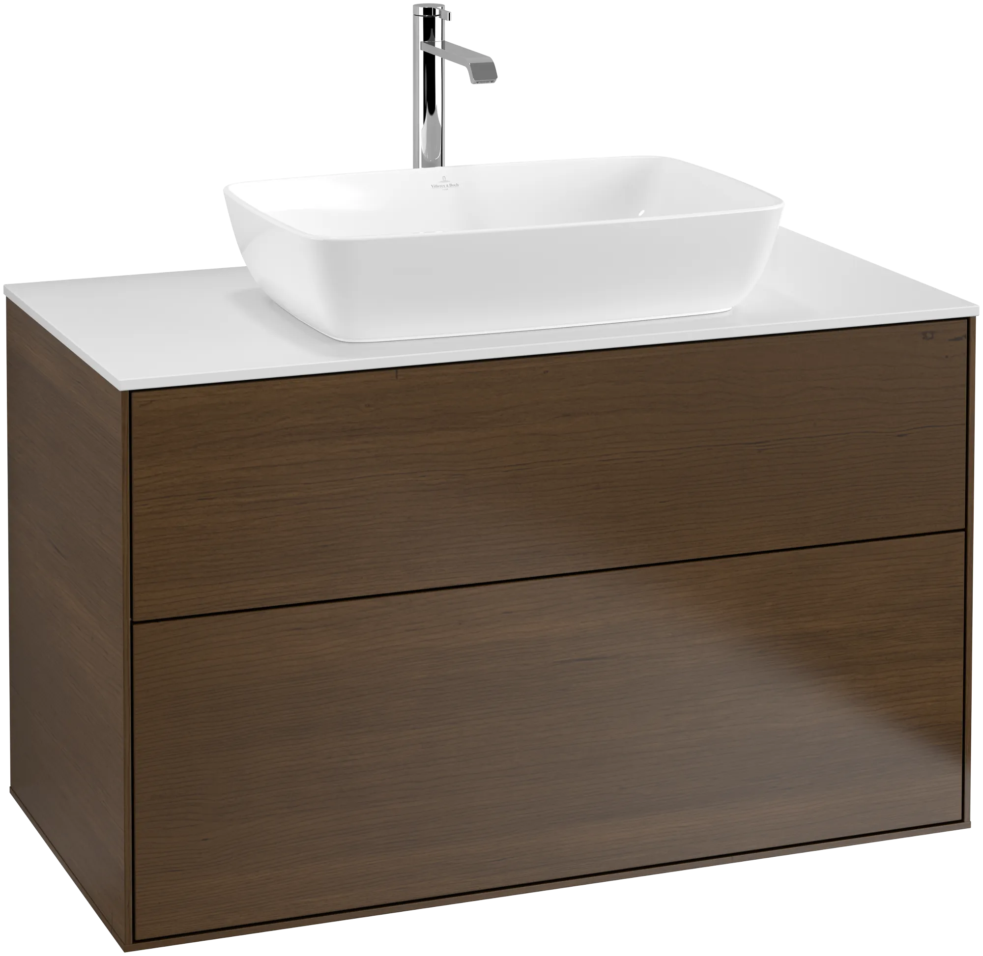 Villeroy & Boch Waschtischunterschrank „Finion“ für Schrankwaschtisch 1000 × 603 × 501 mm Walnut Veneer, für Becken mittig, mit Hahnlochbohrung Villeroy & Boch Waschtischunterschrank „Finion“ für Schrankwaschtisch 1000 × 603 × 501 mm Walnut Veneer, für Becken mittig, mit Hahnlochbohrung