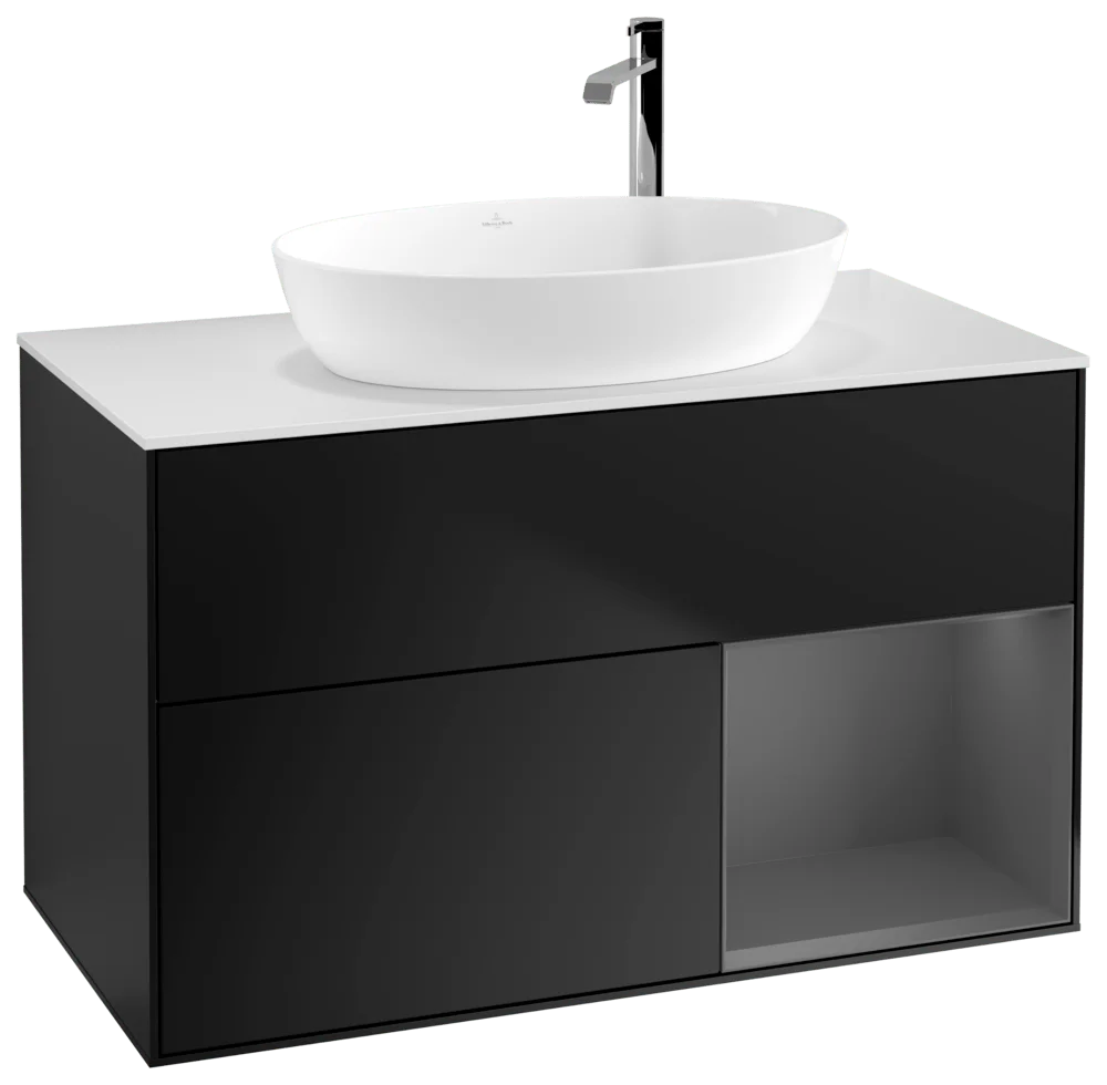 Villeroy & Boch Waschbeckenunterschrank Finion F90, 1000 x 603 x 501 mm, Black Matt Lacquer, mit Beleuchtung und SoftClosing Villeroy & Boch Waschbeckenunterschrank Finion F90, 1000 x 603 x 501 mm, Black Matt Lacquer, mit Beleuchtung und SoftClosing