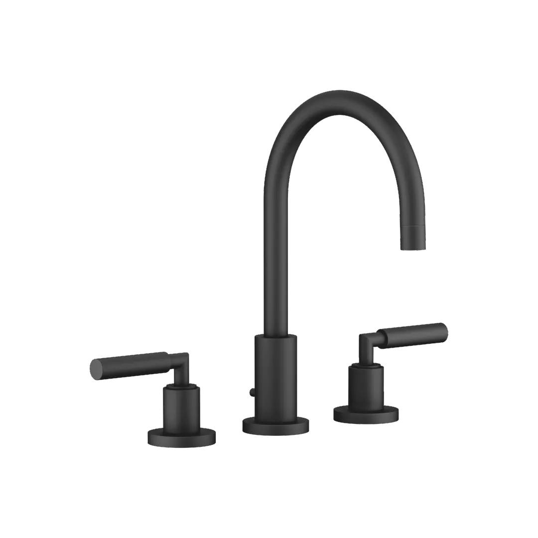 Dornbracht TARA Waschtisch-Dreilochbatterie mit Ablaufgarnitur, Schwarz matt, Ausladung 165 mm, Armaturenhöhe 285 mm, Bohrungsdurchmesser Seitenventil 32 mm, Bohrungsdurchmesser Auslauf 35 mm, Rosette Durchmesser 55 mm Dornbracht TARA Waschtisch-Dreilochbatterie mit Ablaufgarnitur, Schwarz matt, Ausladung 165 mm, Armaturenhöhe 285 mm, Bohrungsdurchmesser Seitenventil 32 mm, Bohrungsdurchmesser Auslauf 35 mm, Rosette Durchmesser 55 mm