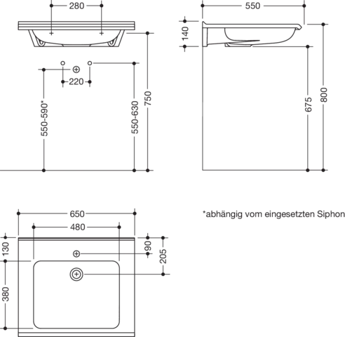 Wandwaschtisch 65 × 55 × 14 cm