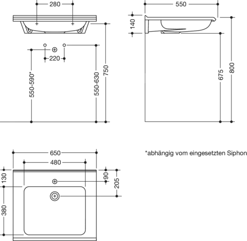 HEWI Waschtisch S-Form, modular, 650x550mm, alpinweiß HEWI Waschtisch S-Form, modular, 650x550mm, alpinweiß