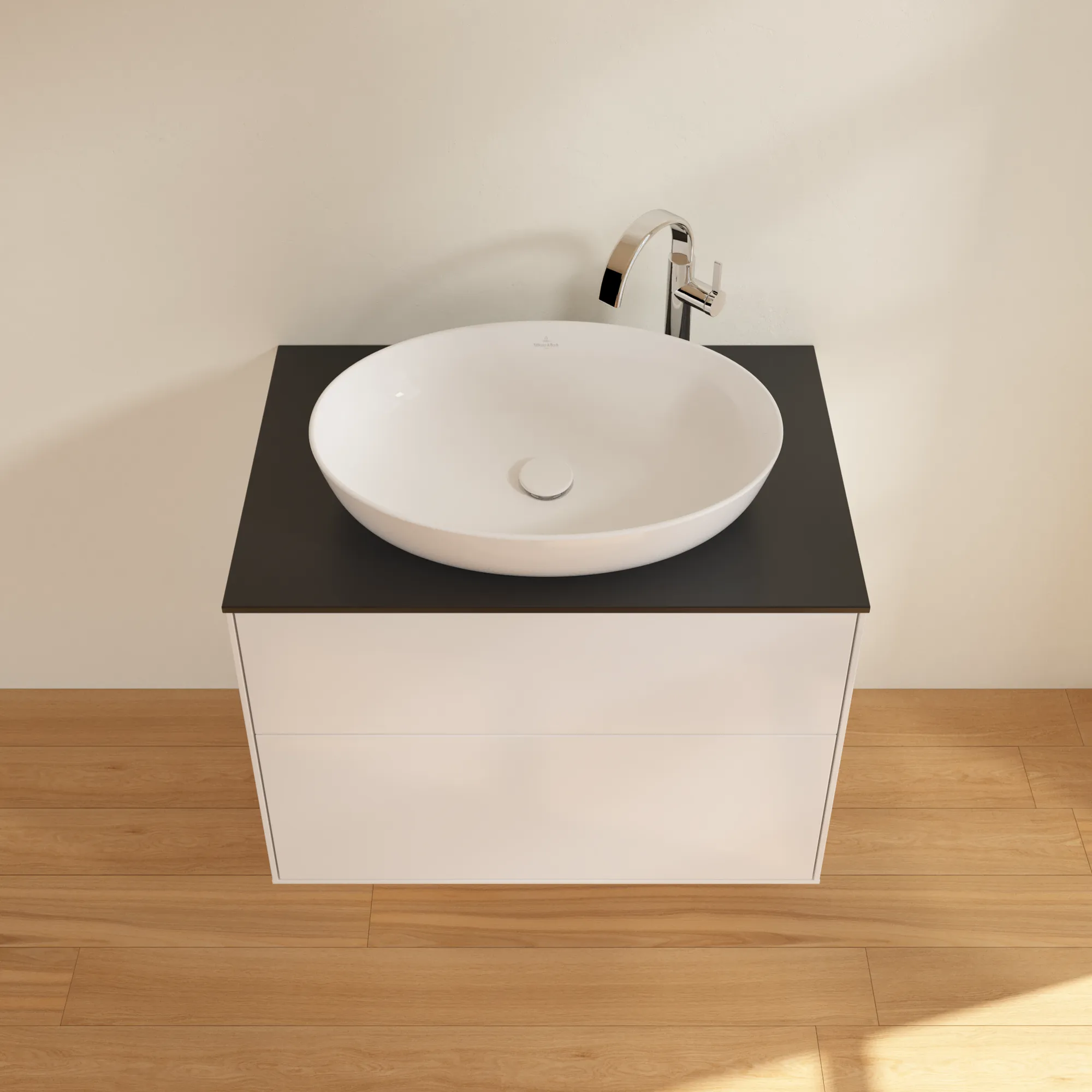 Villeroy & Boch Waschbeckenunterschrank Finion F87, Glossy White Lacquer / Glass Black Matt, 800 x 603 x 501 mm, mit SoftClosing und Push-to-open Funktion Villeroy & Boch Waschbeckenunterschrank Finion F87, Glossy White Lacquer / Glass Black Matt, 800 x 603 x 501 mm, mit SoftClosing und Push-to-open Funktion