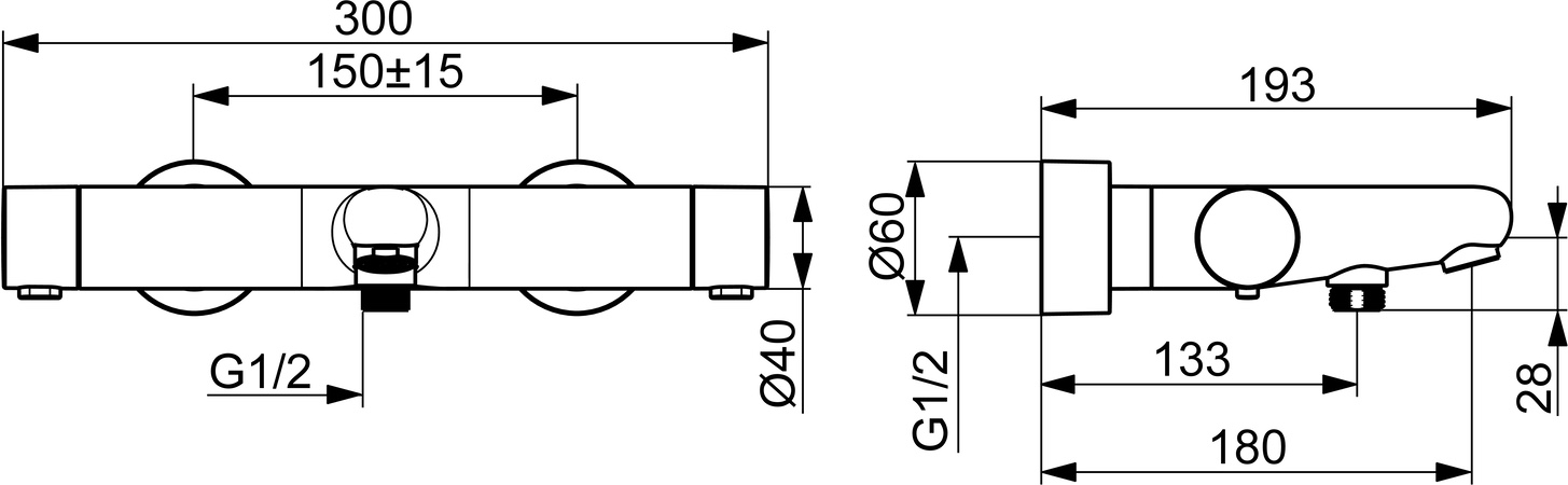 Wannenfüll- und Brausebatterie PRISMA 5810 Ausladung 180 mm Chrom