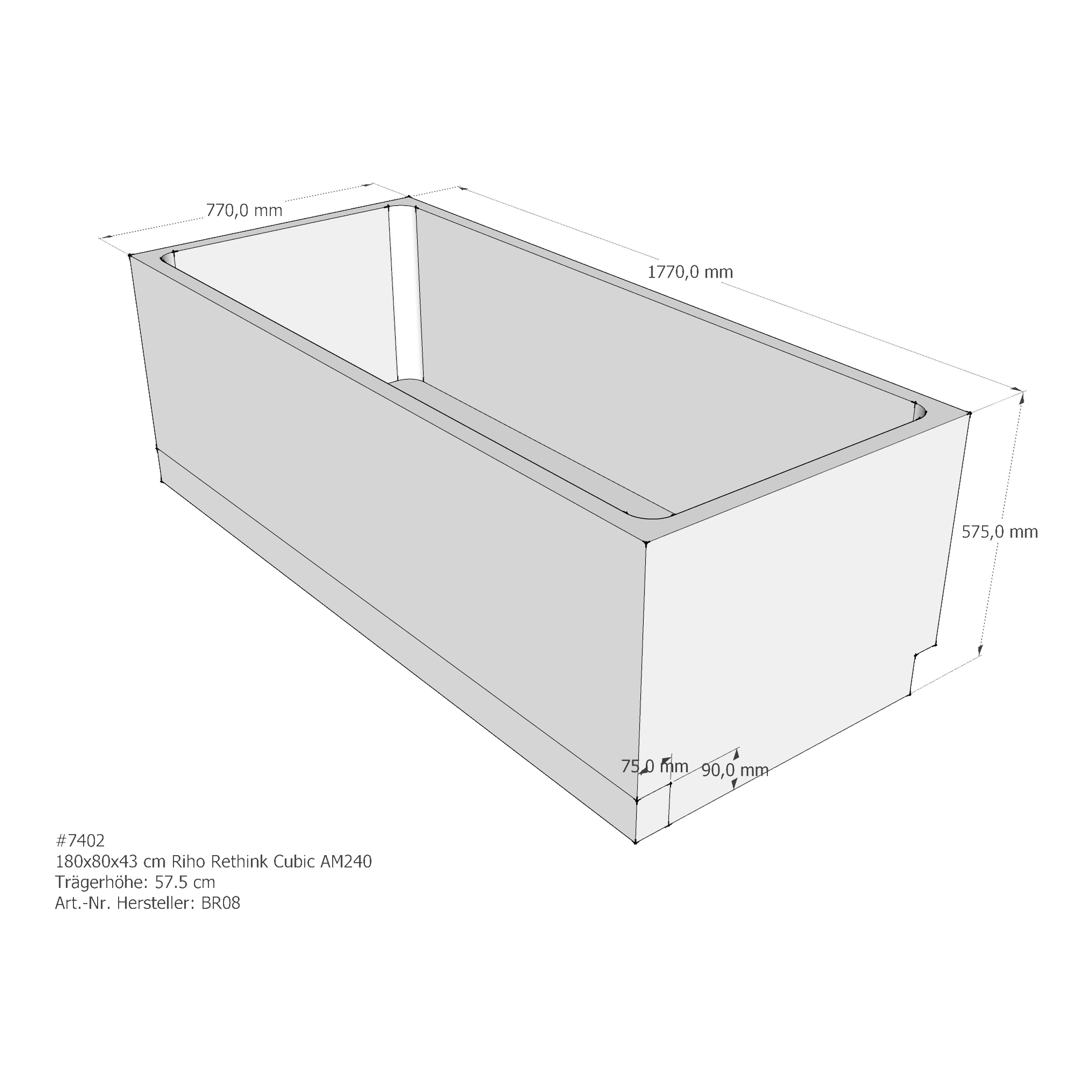 Wannenträger Riho Rethink Cubic 180x80x45 cm AM240