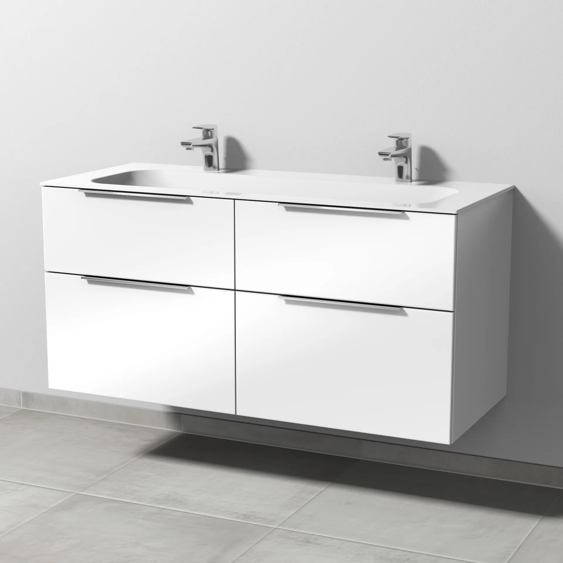 Keramik-Waschtisch-Set mit Waschtischunterschrank „3way“ 119 × 49,7 × 58,2 cm in Weiß (glanz), mit Hahnlochbohrung, Becken mittig