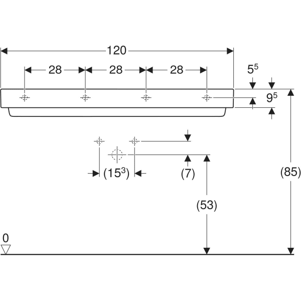 Wandwaschtisch „One“ mit horizontalem Ablauf, rechteckig 120 × 48 cm in weiß alpin mit KeraTect® Wandwaschtisch „One“ mit horizontalem Ablauf, rechteckig 120 × 48 cm in weiß alpin mit KeraTect®