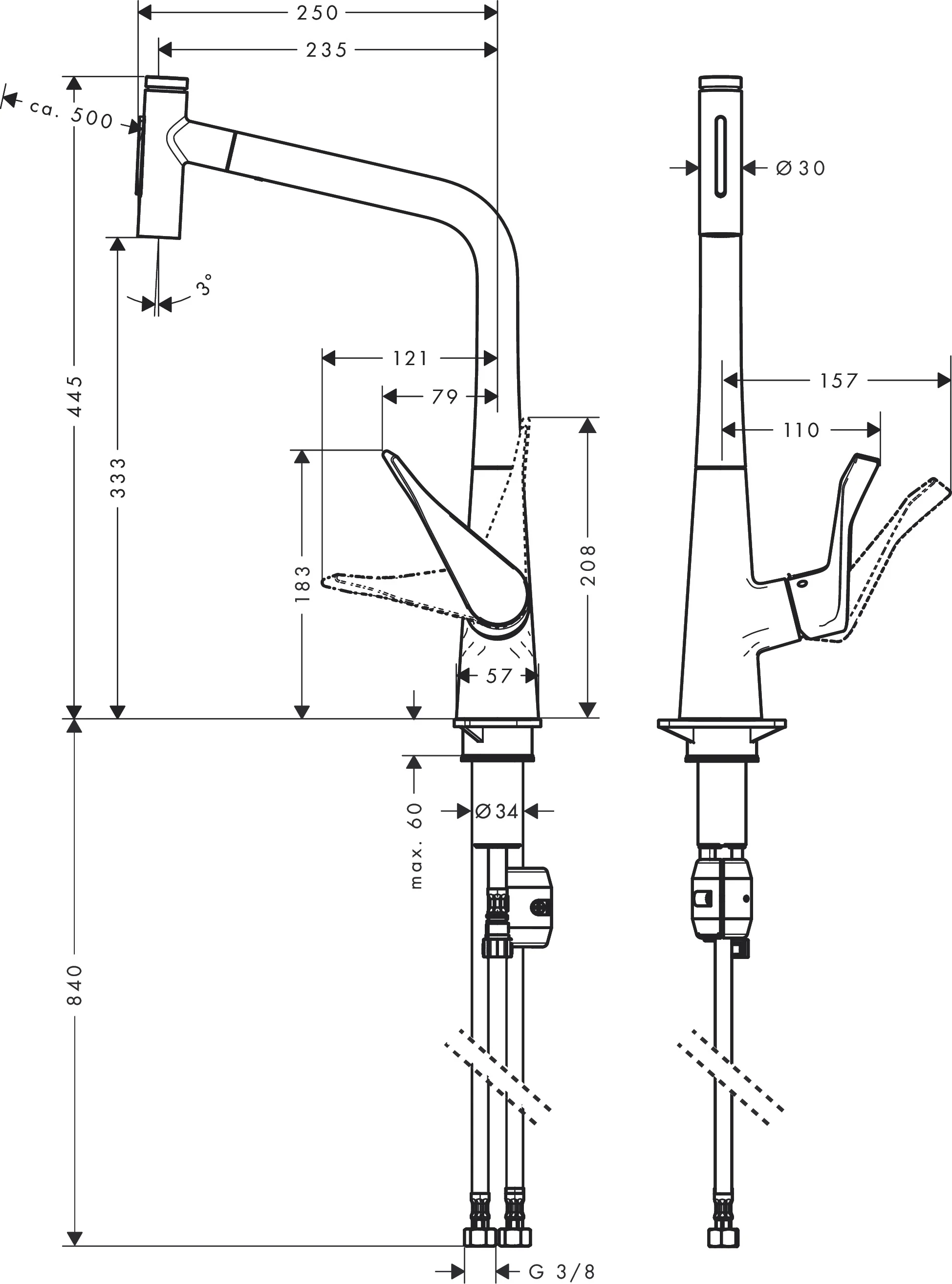 Hansgrohe Metris Select M71 Einhebel-Küchenmischer 320 mit Ausziehbrause, 2-Jet, Edelstahl-Optik, Schwenkbereich 110° oder 150°, max. Durchfluss 8 l/min, Keramikmischsystem