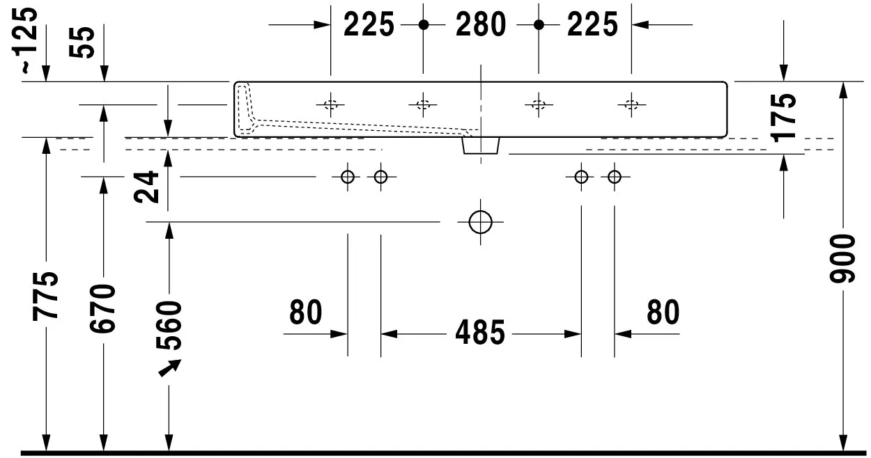 Wandwaschtisch „Vero“, mit Überlauf, Hahnlochposition mittig
