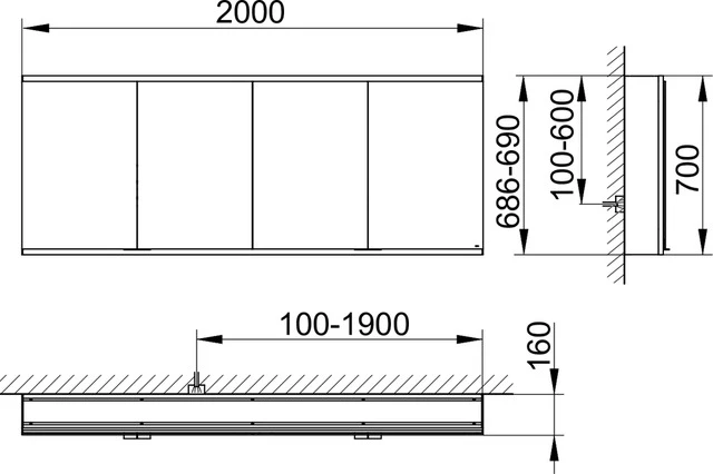 KEUCO Wandvorbau Spiegelschrank 4-türig „Royal Modular 2.0“ in Silber (eloxiert), Aufputz, mit Beleuchtung, mit Steckdosen 2000 × 700 × 160 mm
