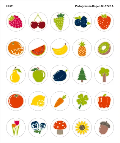 HEWI Piktogrammbogen D: 40 mm, Kids, Serie Natur HEWI Piktogrammbogen D: 40 mm, Kids, Serie Natur