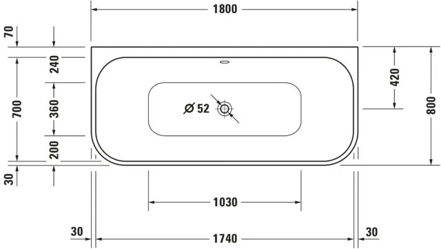 Duravit Badewanne „Happy D.2“ vorwand rechteck 180 × 80 cm, mittig