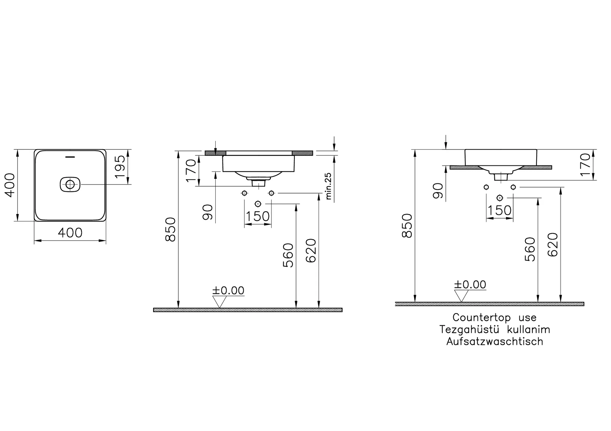 VitrA New Metropole Unterbauwaschtisch quadratisch 40 cm Steingrau Matt VitrA New Metropole Unterbauwaschtisch quadratisch 40 cm Steingrau Matt