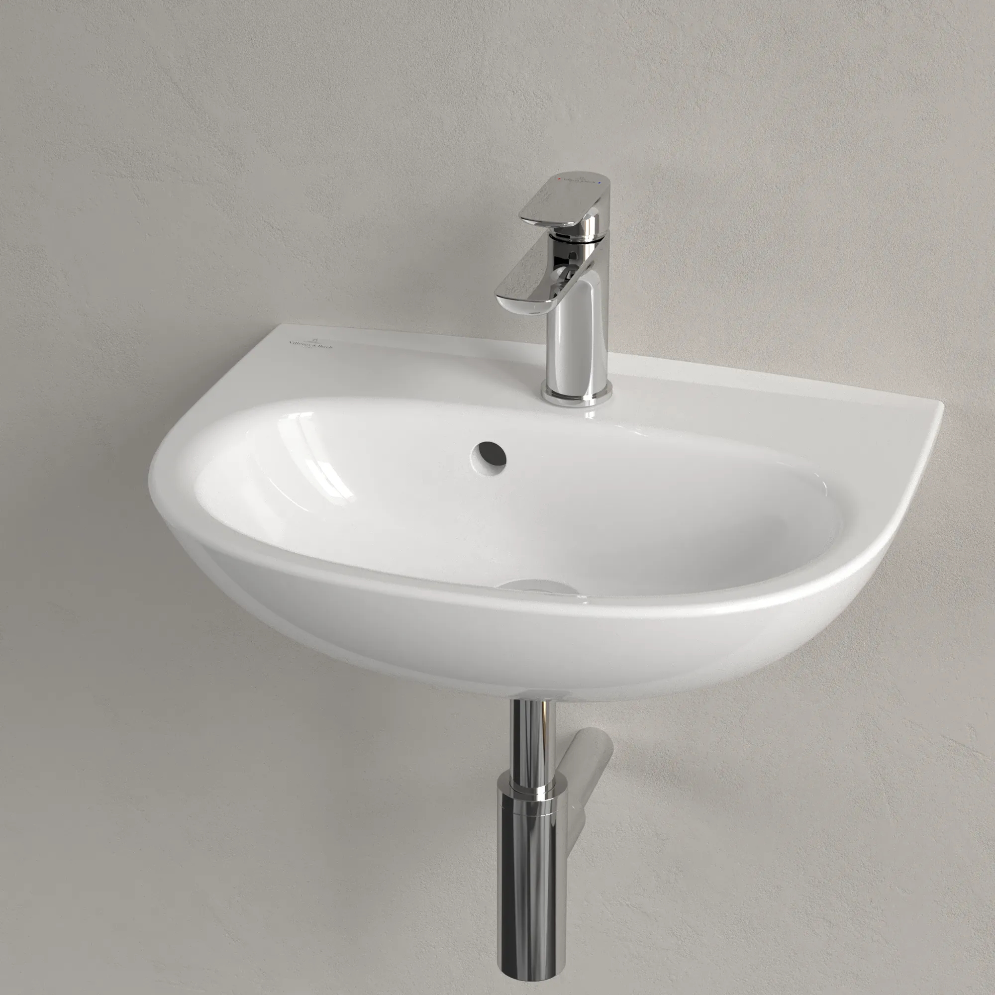 Villeroy & Boch Handwaschbecken O.novo, oval, weiß Alpin CeramicPlus, 500 x 380 mm, Höhe 160 mm, mit Überlauf, für 3-Loch-Armatur