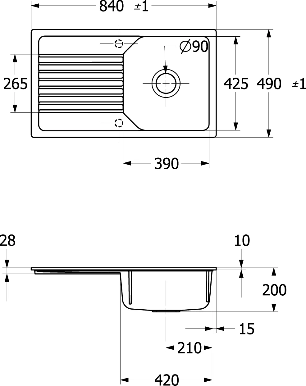 Villeroy & Boch Linara 50 Flat 33851F, flächenbündige Spüle, 840x490mm