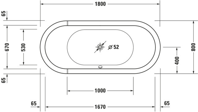 Duravit Badewanne „Starck“ freistehend oval 180 × 80 cm, Mittelablauf 