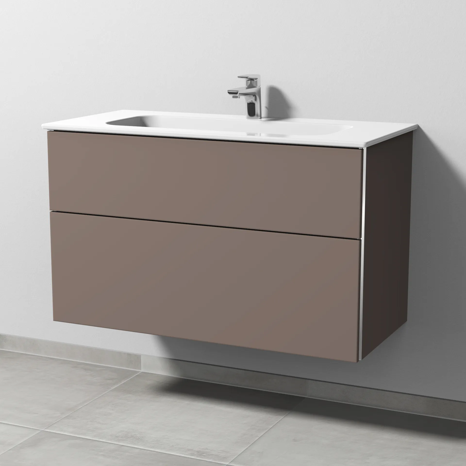 Sanipa Keramik-Waschtisch-Set mit Waschtischunterschrank „3way“ 97 × 46 × 58,2 cm in Taupe-Matt, mittig