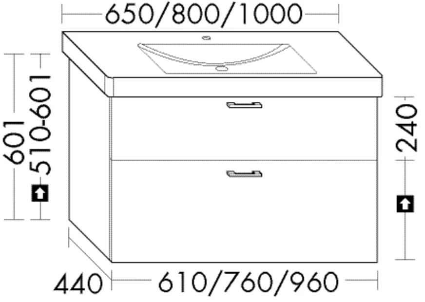 Burgbad Waschtischunterschrank Sys30, Subway 2.0, 440x610x601 mm, 1 Schublade oben, 1 Auszug unten