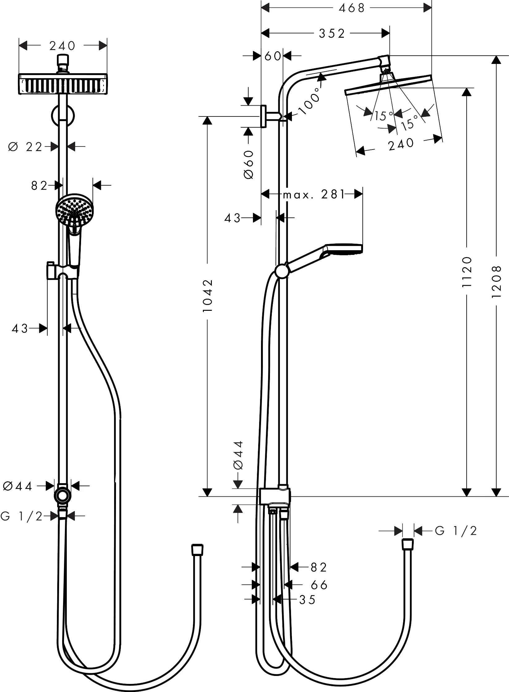 Hansgrohe Crometta E Showerpipe 240 Reno EcoSmart chrom, 240 x 240 mm, 9 l/min, Aufputzinstallation
