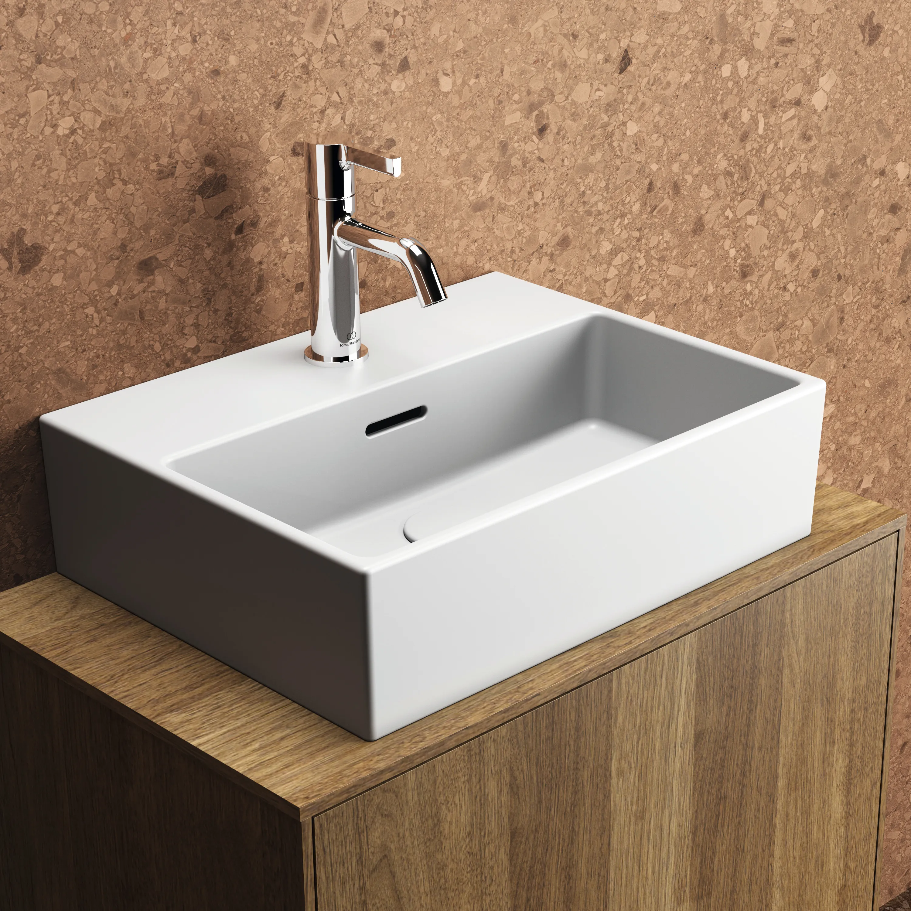 Waschbecken „Extra“ 45 × 35 × 15 cm, Hahnlochposition mittig in Seidenweiß