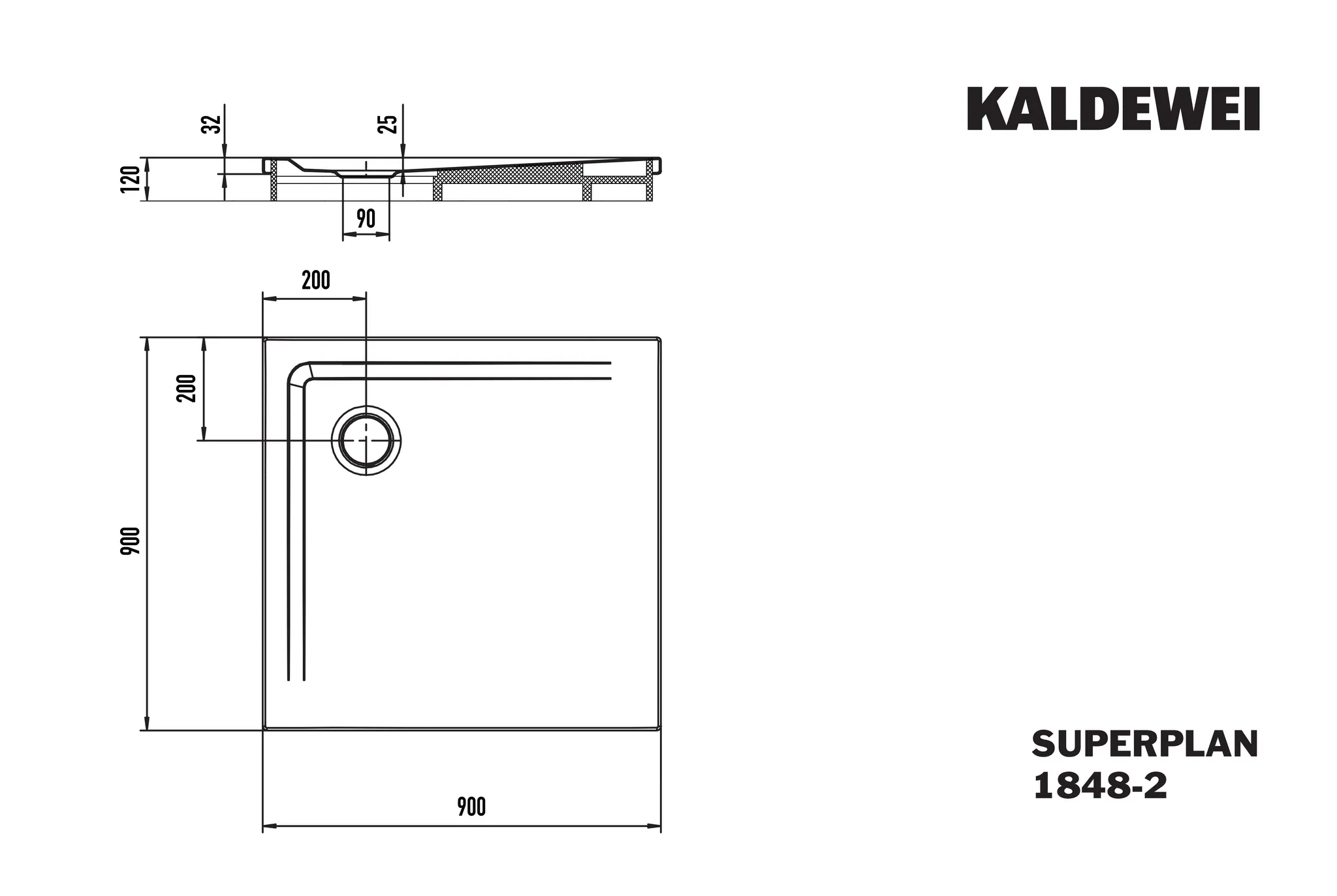 Kaldewei Duschwanne „Superplan“ 90 × 90 cm ohne Oberflächenbeschichtung, mit Invisible Grip, in alpinweiß