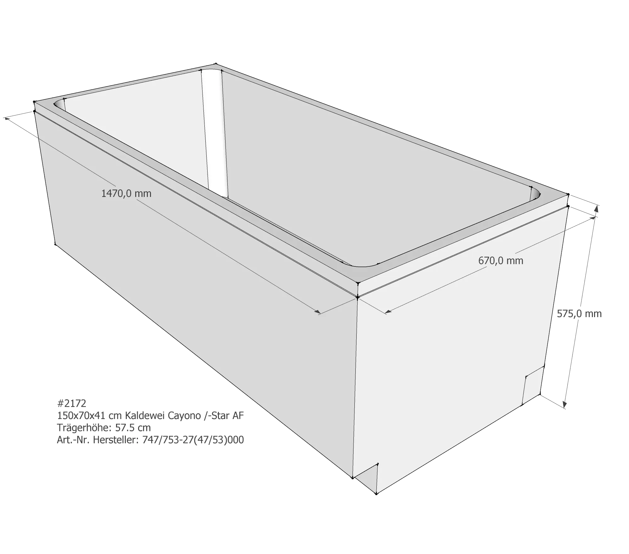 Badewannenträger für Kaldewei Cayono 150 × 70 × 41 cm Breite: 70 cm / Länge: 150 cm