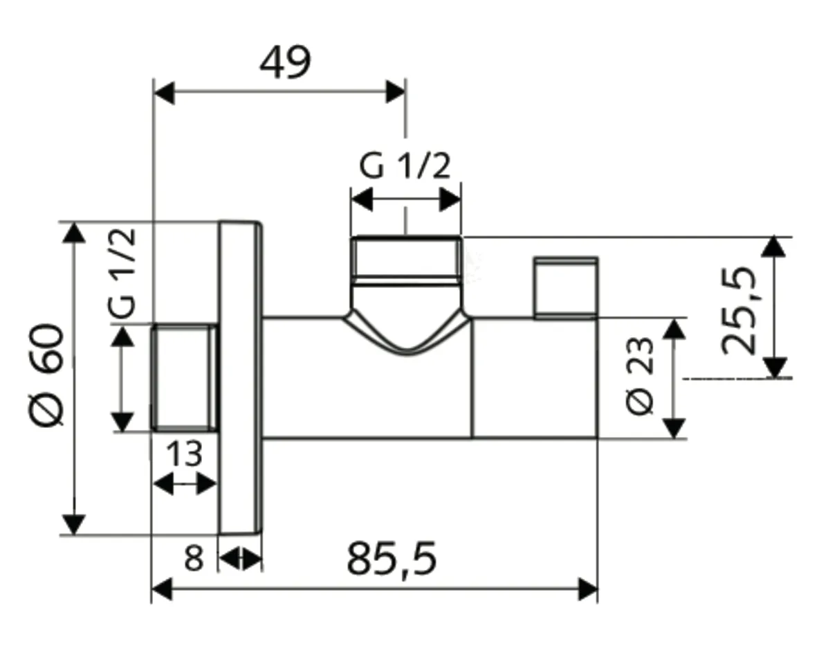 Design-Eckventil mit Regulierfunktion WING, Schubrosette Ø 60 mm, DN 15 G 1/2 AG, DN 15 G 1/2 AG, chrom