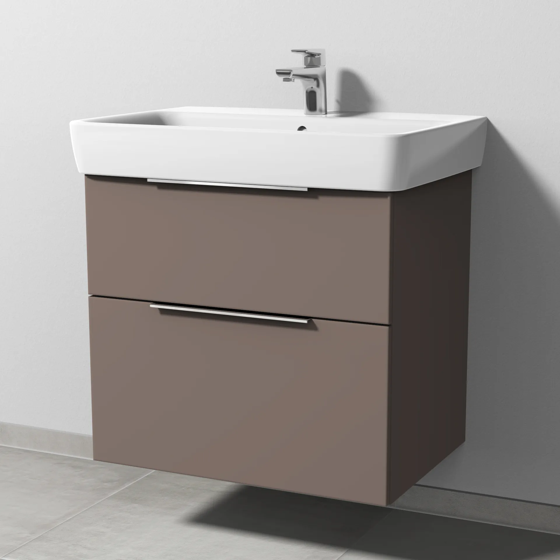 Sanipa Waschtischunterschrank „3way“ passend zu Keramik-Waschtische Renova Plan von Geberit 635 × 588 × 407 mm in Taupe (matt), Becken mittig