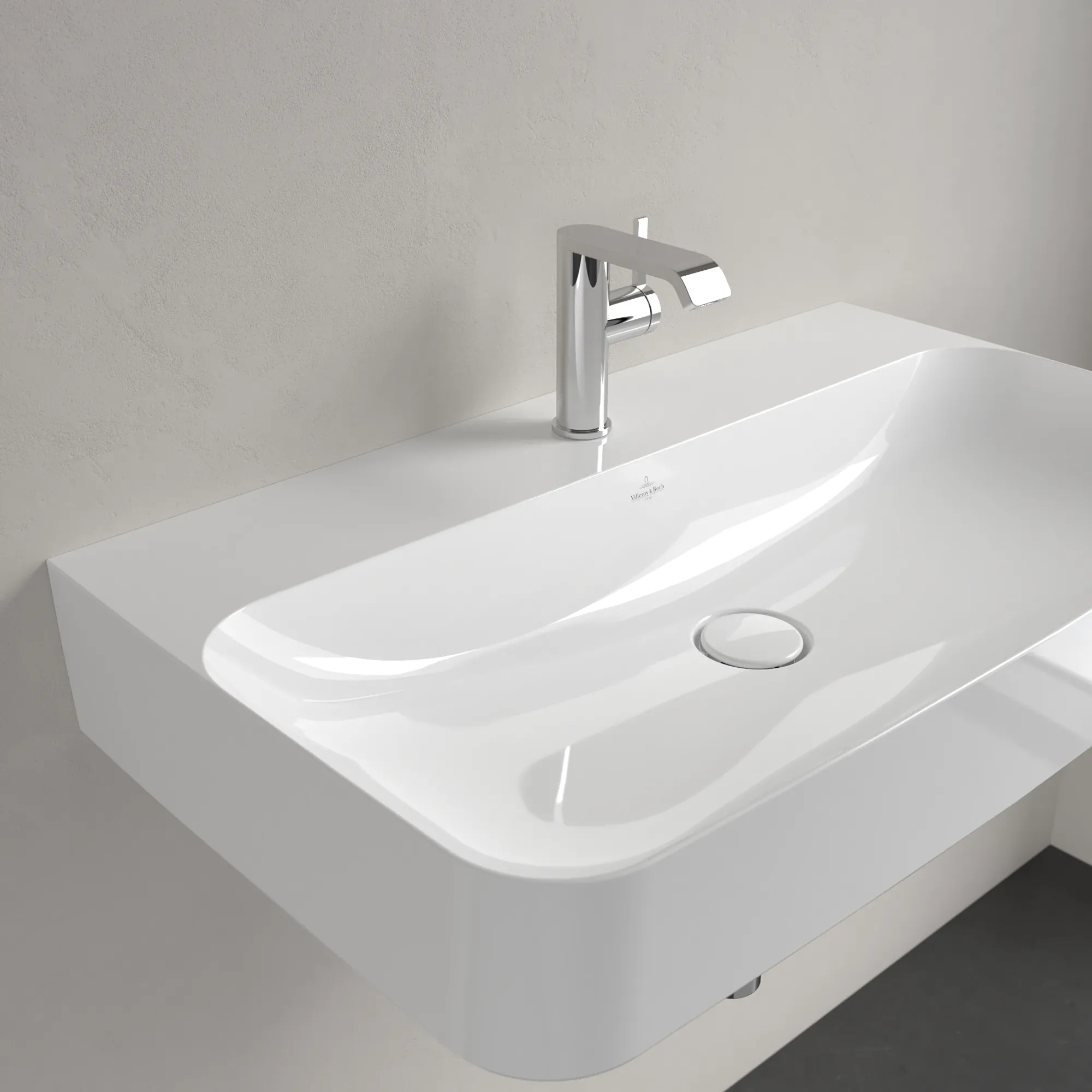 Villeroy & Boch Wandwaschtisch aus TitanCeram „Finion“ 800 × 470 × 165 mm, mit Hahnlochbohrung, Hahnlochposition mittig in Weiß Alpin, mit CeramicPlus Villeroy & Boch Wandwaschtisch aus TitanCeram „Finion“ 800 × 470 × 165 mm, mit Hahnlochbohrung, Hahnlochposition mittig in Weiß Alpin, mit CeramicPlus