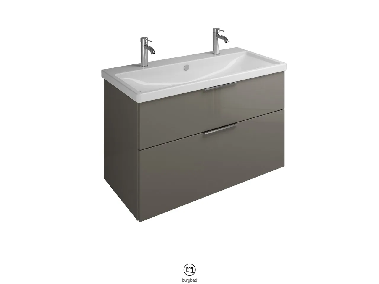 burgbad Badmöbelset Keramik-Waschtisch inkl. Waschtischunterschrank „Eqio“ 103 × 64,5 × 49 cm Griff, Schwarz Matt (230 mm), in Eiche Dekor Silber burgbad Badmöbelset Keramik-Waschtisch inkl. Waschtischunterschrank „Eqio“ 103 × 64,5 × 49 cm Griff, Schwarz Matt (230 mm), in Eiche Dekor Silber