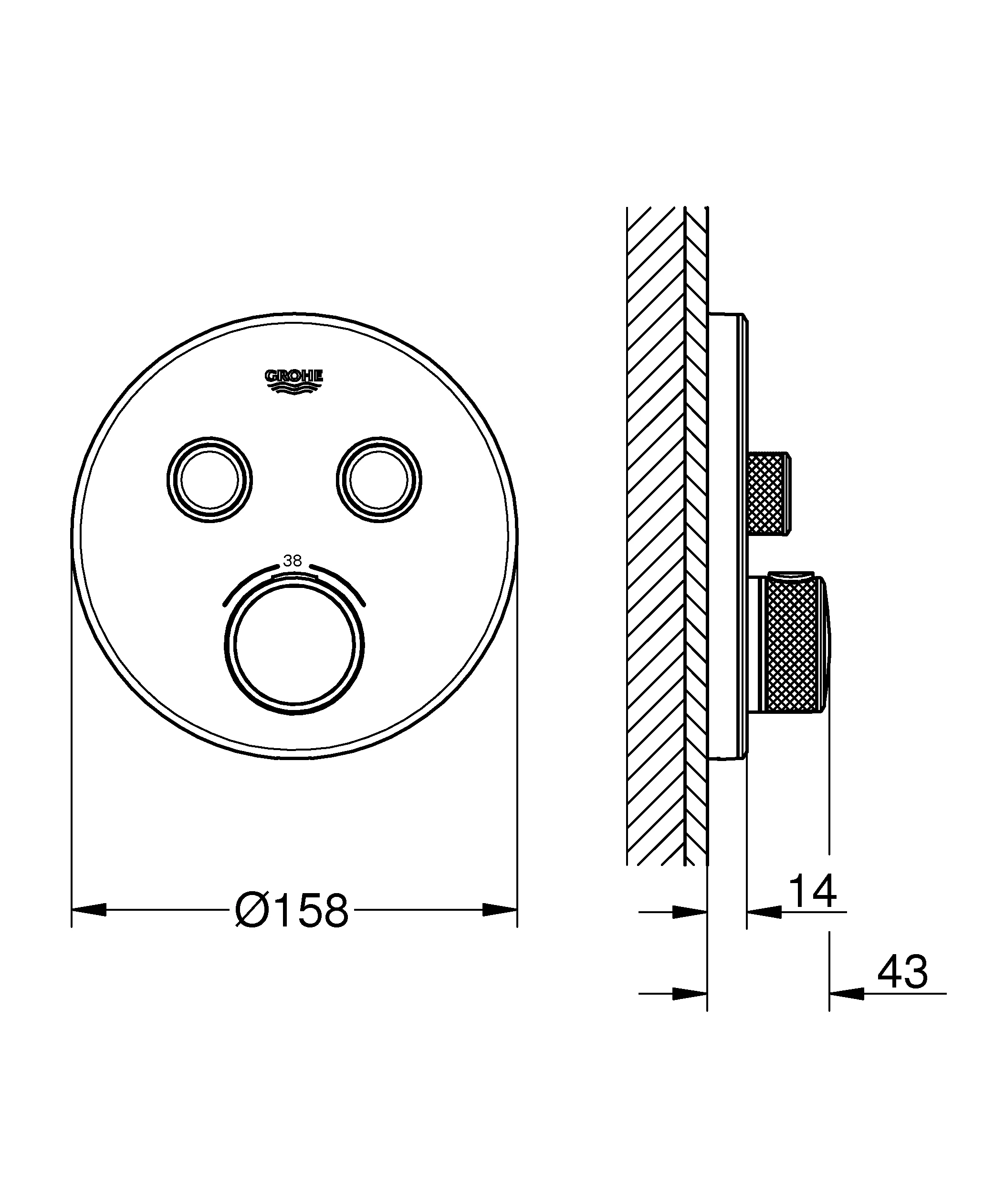 Thermostat Grohtherm SmartControl 29151, mit 2 Absperrventilen, Fertigmontageset für Rapido SmartBox, Wandrosette rund, moon white