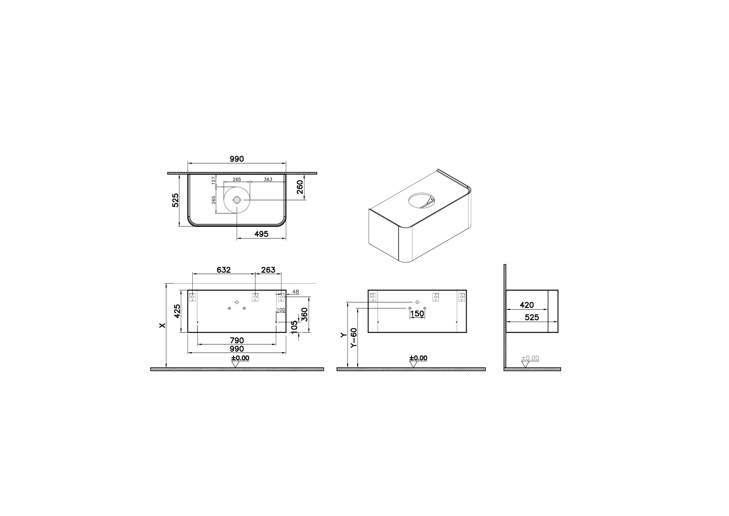 Glora Waschtischunterschrank für Aufsatzschale mit 1 Vollauszug 99 x 52 x 42 cm (BxTxH) Wandmontage Hellgrau Matt Glora Waschtischunterschrank für Aufsatzschale mit 1 Vollauszug 99 x 52 x 42 cm (BxTxH) Wandmontage Hellgrau Matt
